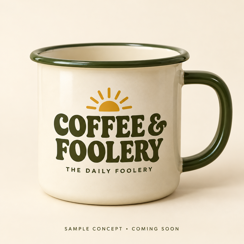 Coffee & Foolery Camp Mug — sample concept, coming soon