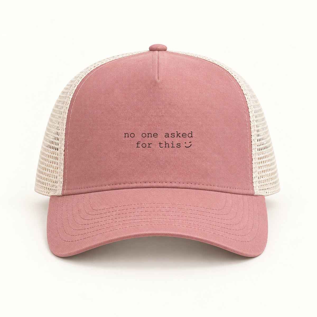 no one asked for this trucker cap in dusty rose cream