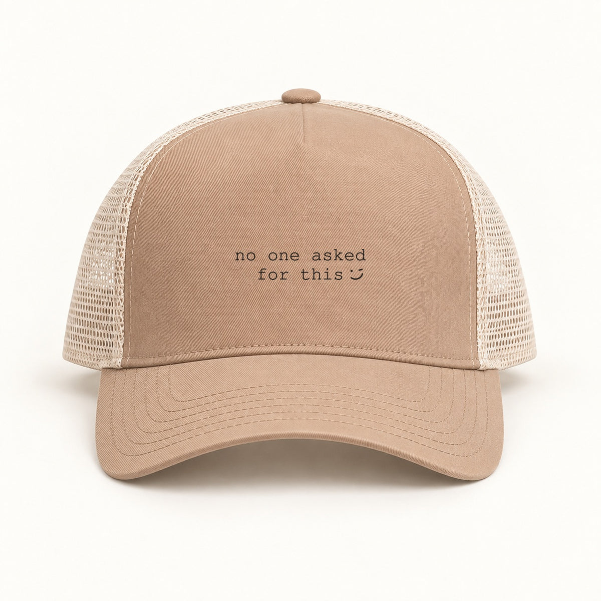 no one asked for this trucker cap in tan cream