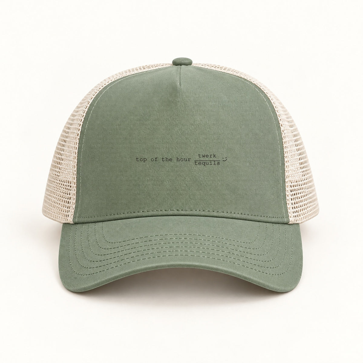 top of the hour trucker cap in sage cream
