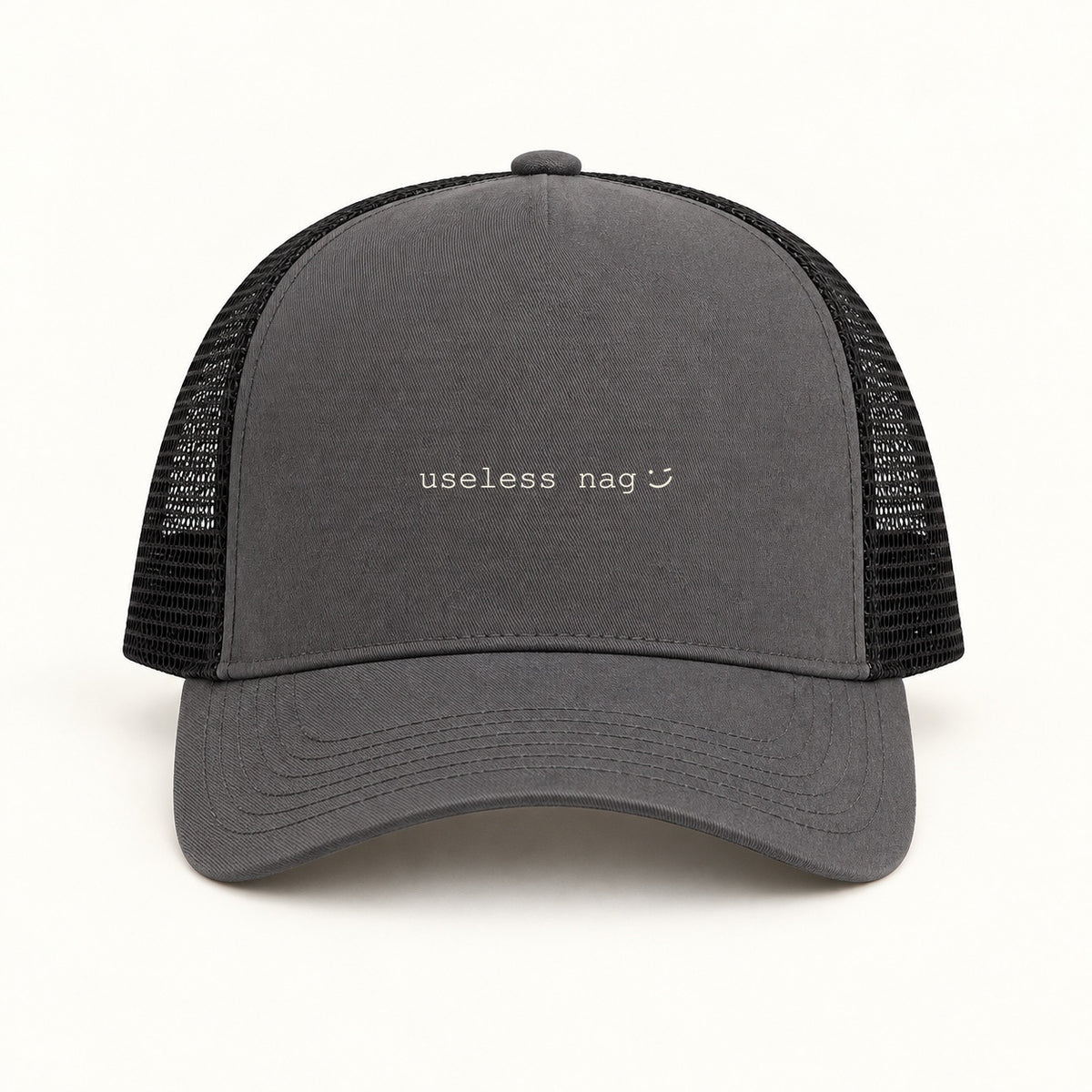 useless nag trucker cap in charcoal black