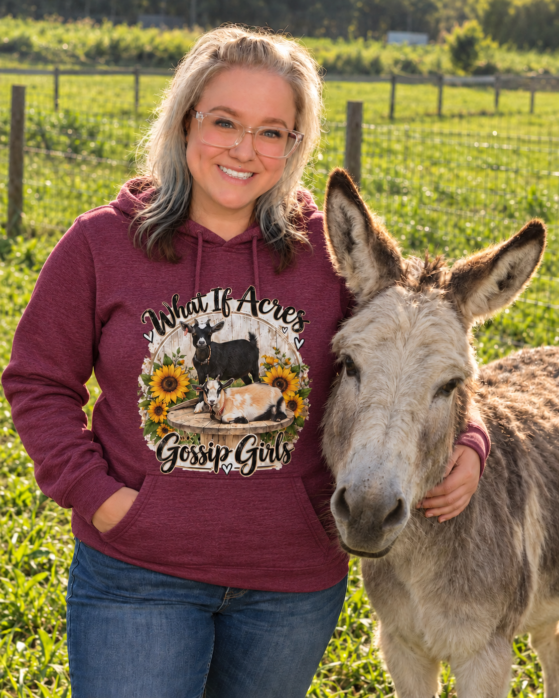 What If Acres Gossip Girls Heather Maroon hoodie mockup.